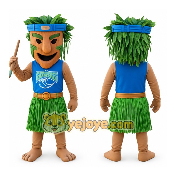 Blue Green Brown Hula Tiki Man Mascot Costume