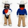 Blue Tan White Mustached Cowboy Mascot Costume