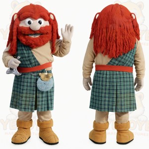 Red Hair Green Plaid Highlander Mascot Costume