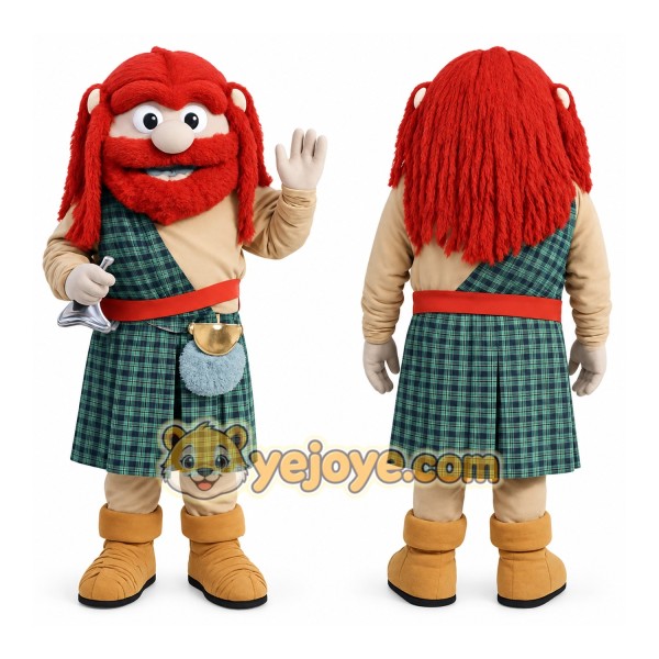 Red Hair Green Plaid Highlander Mascot Costume