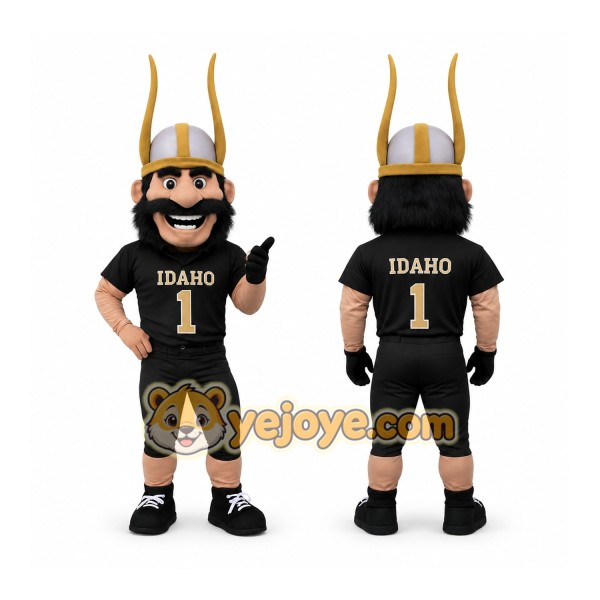 Black Gold Viking Football Player Mascot Costume