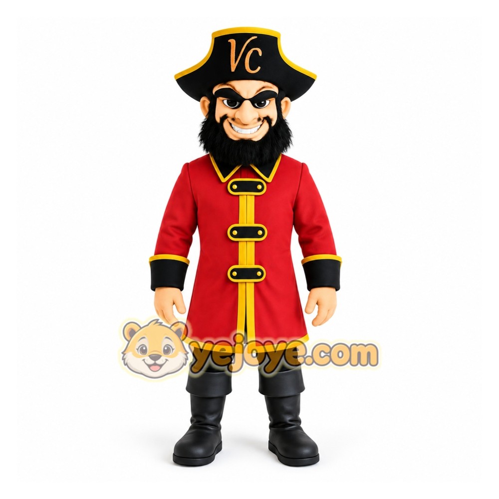 Red Black Bearded Pirate Mascot Costume Red Black Bearded Pirate Mascot Costume