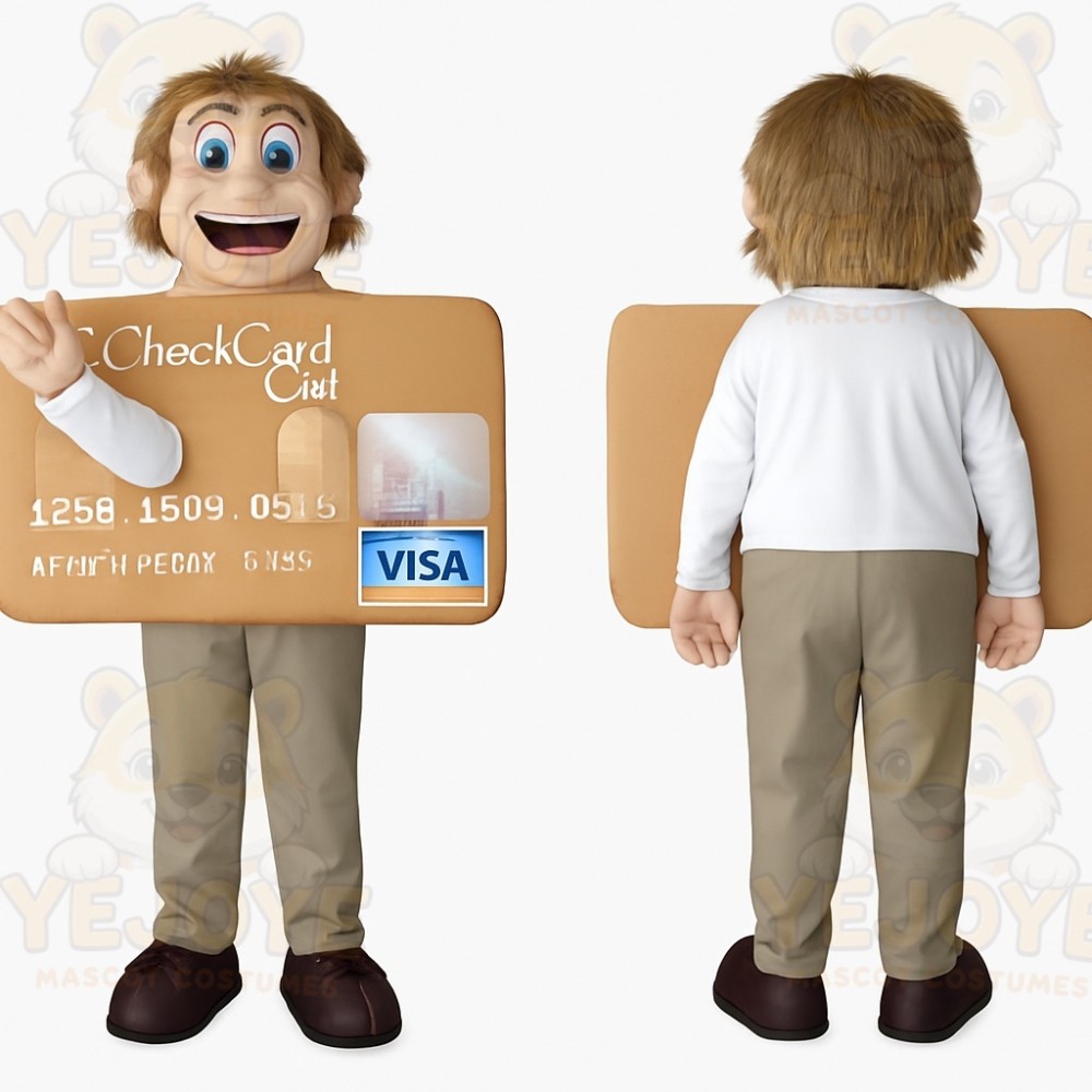 Tan Beige Credit Card Man Mascot Costume