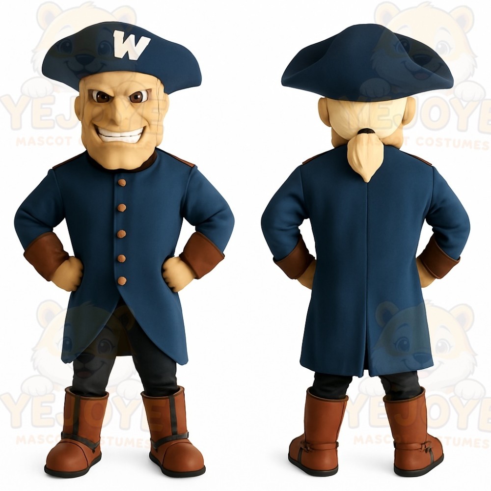 Navy Blue Brown Colonial Man Mascot Costume