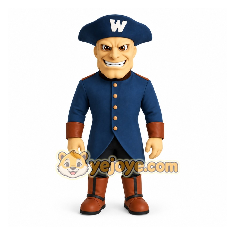 Navy Blue Brown Colonial Man Mascot Costume Navy Blue Brown Colonial Man Mascot Costume