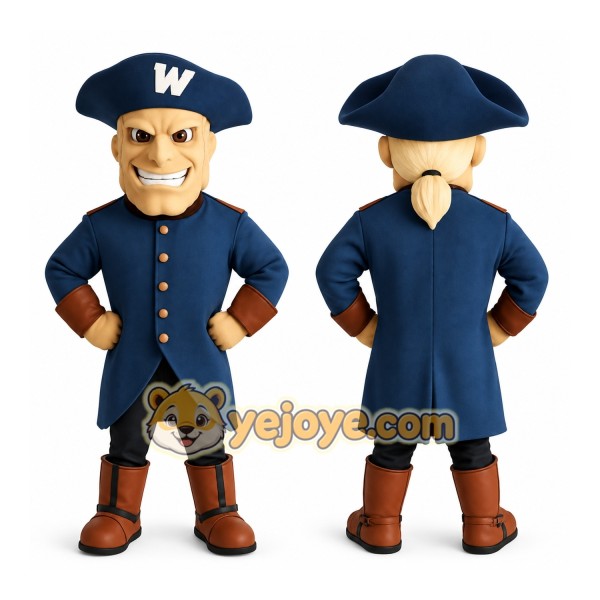 Navy Blue Brown Colonial Man Mascot Costume