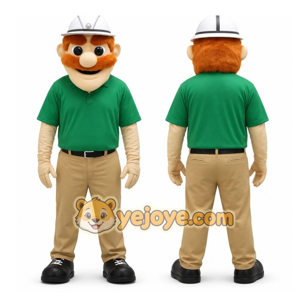 Green Khaki Construction Worker Mascot Costume