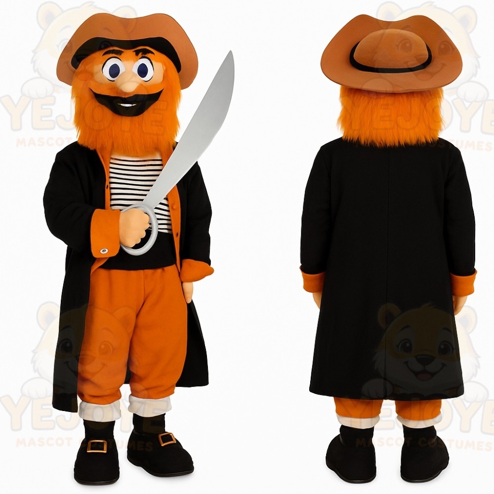 Orange Black Bearded Pirate Mascot Costume