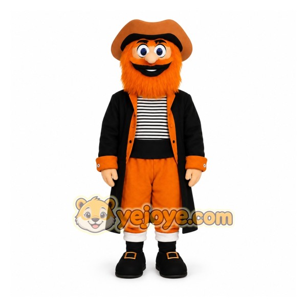 Orange Black Bearded Pirate Mascot Costume