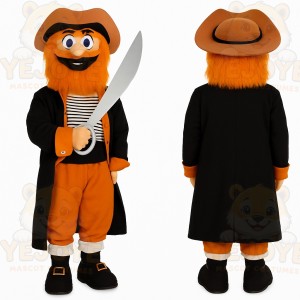 Orange Black Bearded Pirate Mascot Costume