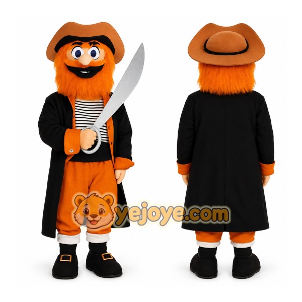 Orange Black Bearded Pirate Mascot Costume