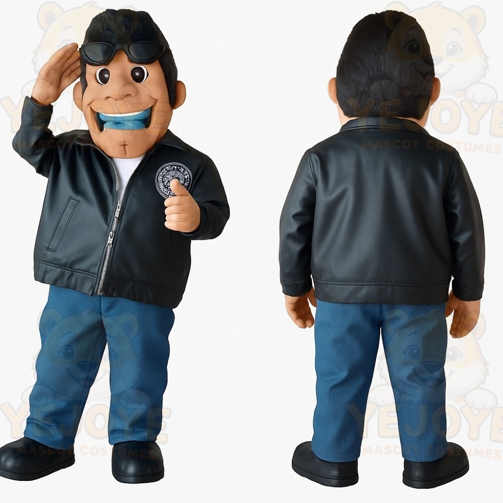 Black Blue Biker Man Mascot Costume