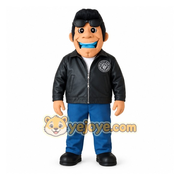 Black Blue Biker Man Mascot Costume