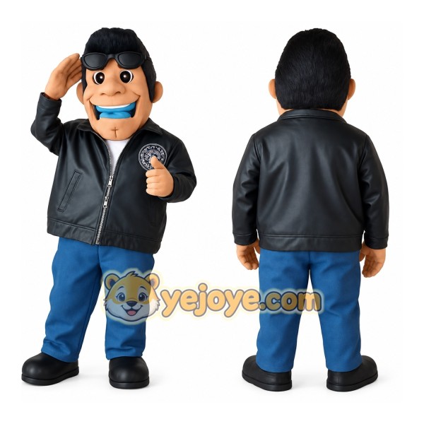 Black Blue Biker Man Mascot Costume