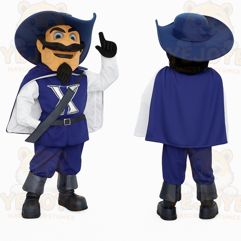 Navy Blue White Musketeer Mascot Costume