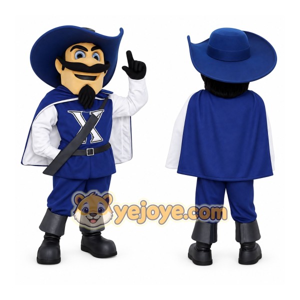 Navy Blue White Musketeer Mascot Costume