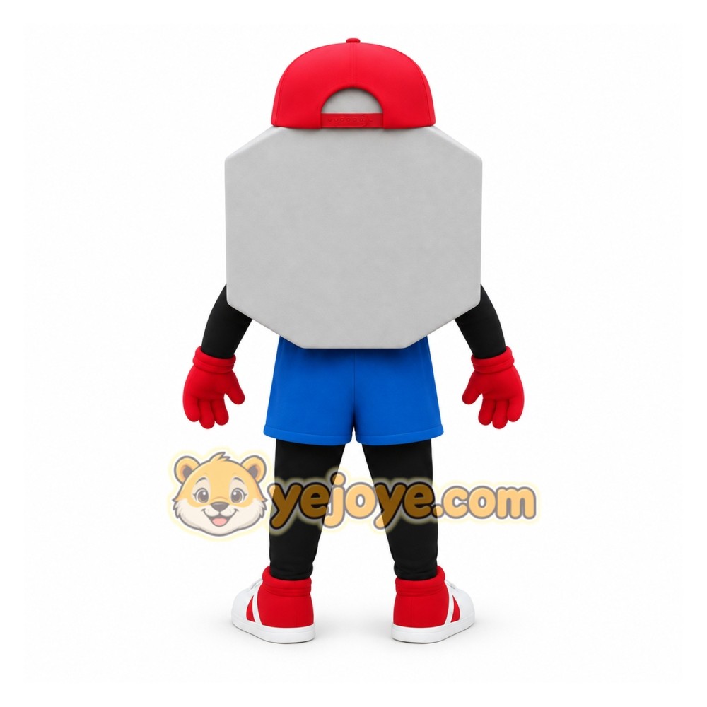 Gray Red Blue Smiling Hex Nut Mascot Costume Gray Red Blue Smiling Hex Nut Mascot Costume