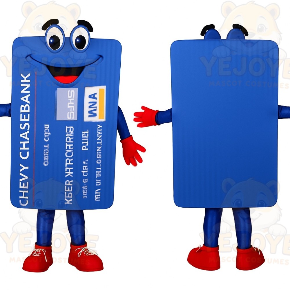 Blue Red Smiling Credit Card Mascot Costume