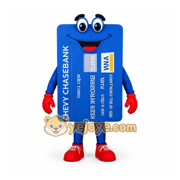 Blue Red Smiling Credit Card Mascot Costume