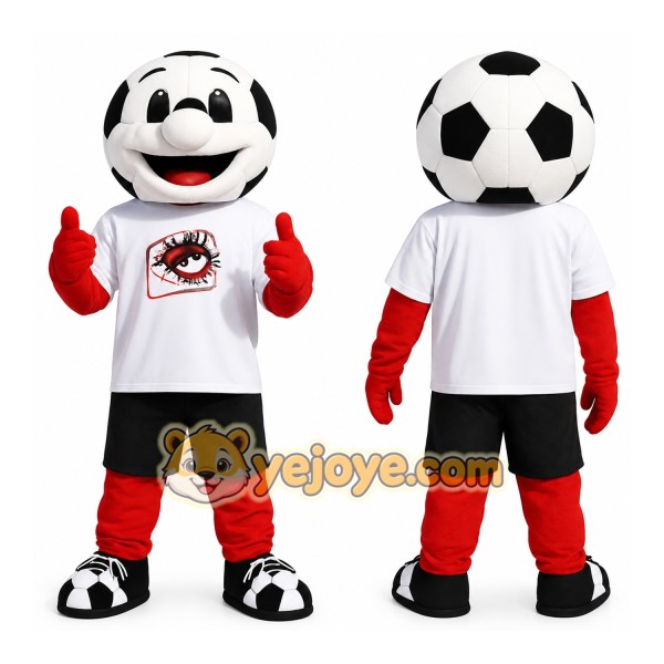 Black White Red Soccer Ball Mascot Costume