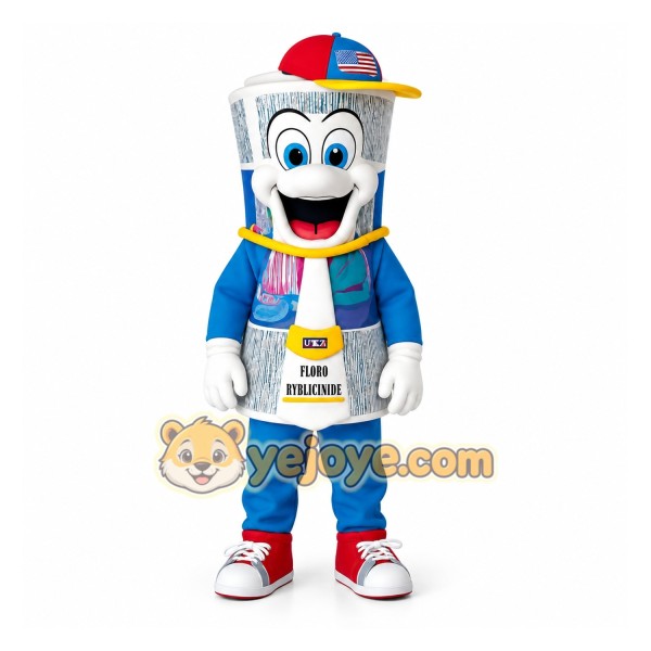 Blue White Newspaper Boy Mascot Costume
