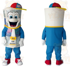 Blue White Newspaper Boy Mascot Costume