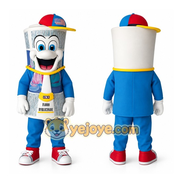 Blue White Newspaper Boy Mascot Costume