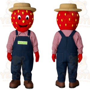 Red Tan Blue Strawberry Farmer Mascot Costume