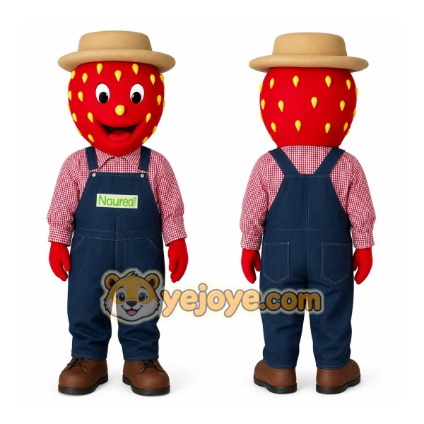 Red Tan Blue Strawberry Farmer Mascot Costume