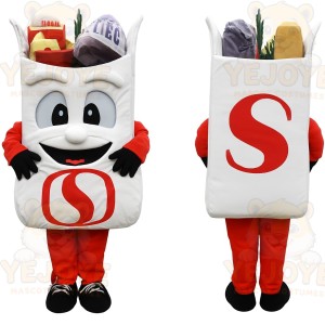White Red Grocery Shopping Bag Mascot Costume