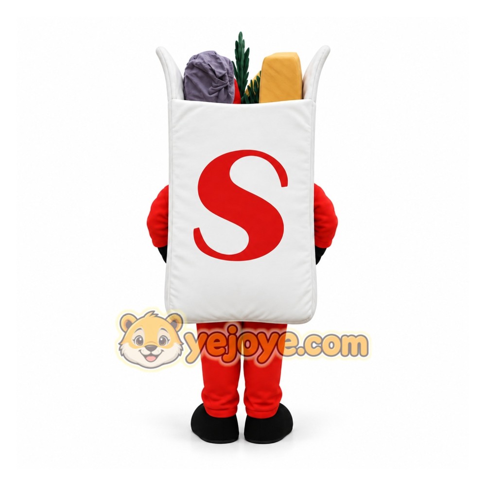 White Red Grocery Shopping Bag Mascot Costume White Red Grocery Shopping Bag Mascot Costume