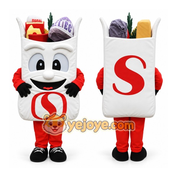 White Red Grocery Shopping Bag Mascot Costume