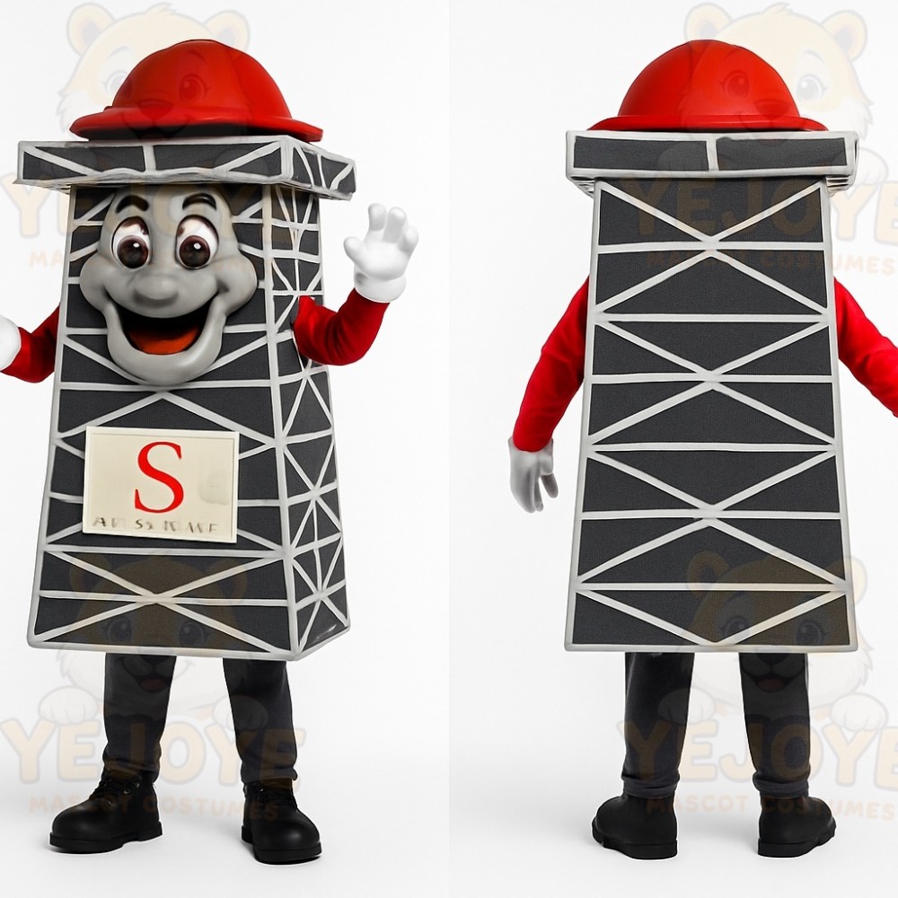 Gray White Red Skyscraper Mascot Costume