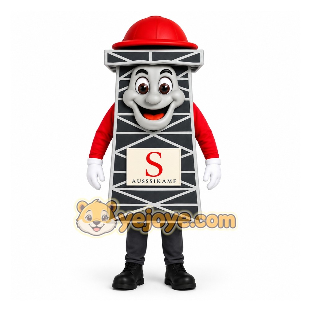 Gray White Red Skyscraper Mascot Costume Gray White Red Skyscraper Mascot Costume