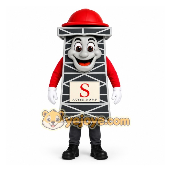 Gray White Red Skyscraper Mascot Costume