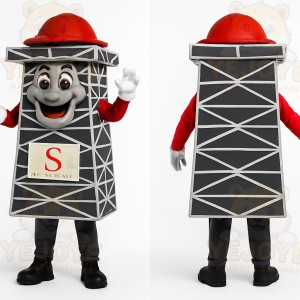 Gray White Red Skyscraper Mascot Costume