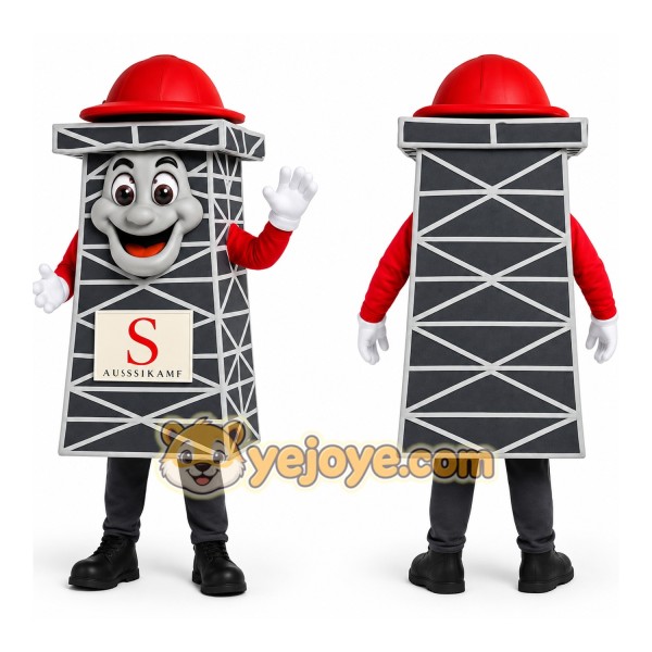 Gray White Red Skyscraper Mascot Costume