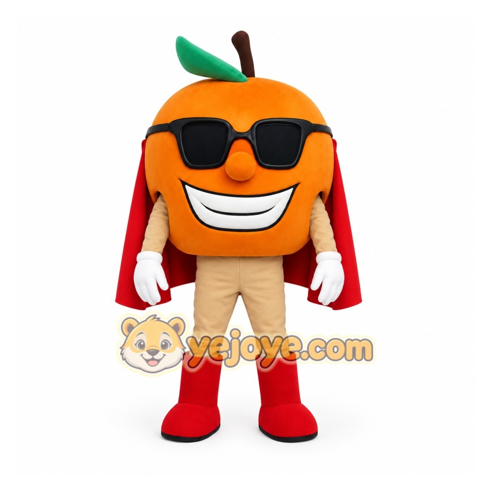Orange Red Fruit Superhero Mascot Costume Orange Red Fruit Superhero Mascot Costume