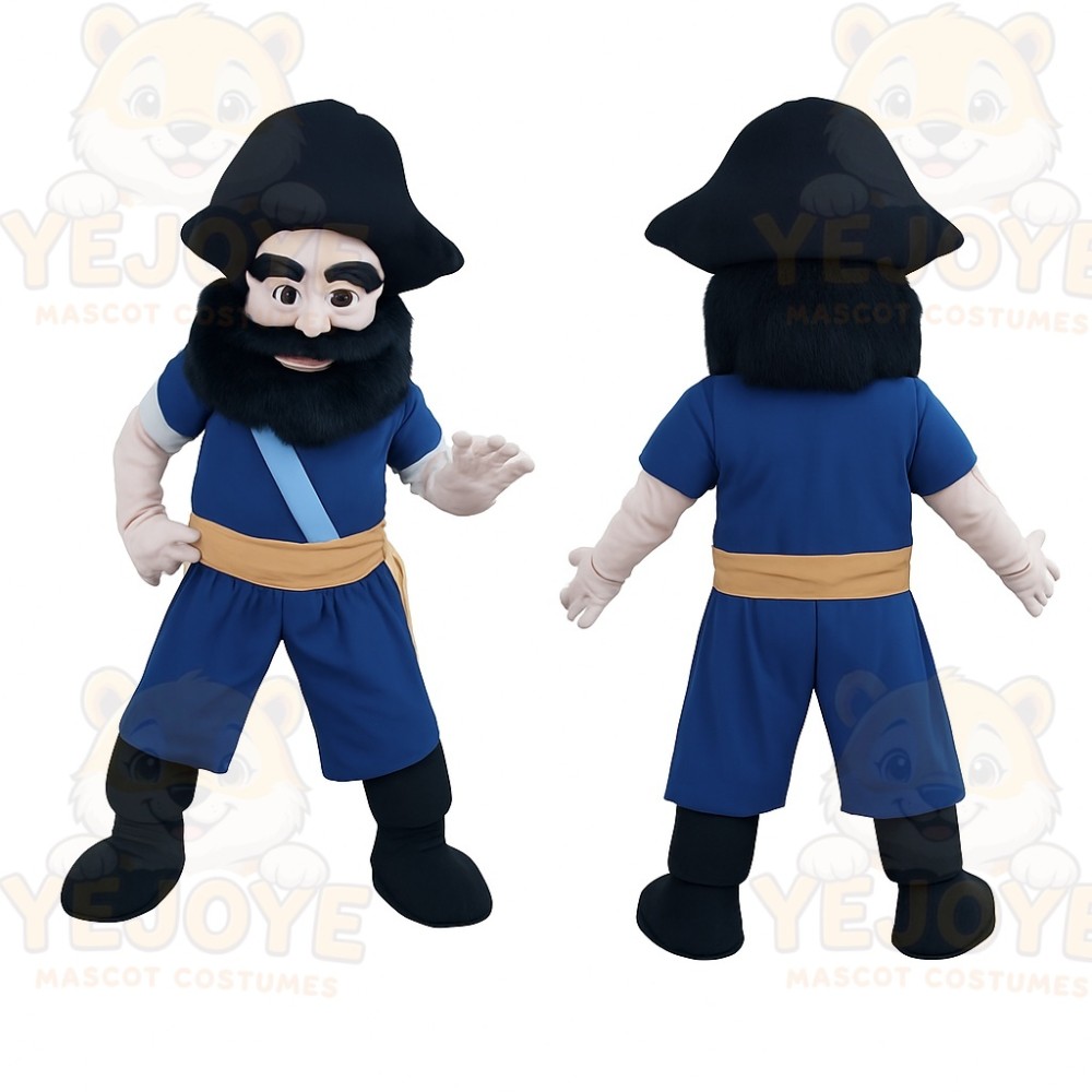 Blue Black Bearded Pirate Mascot Costume