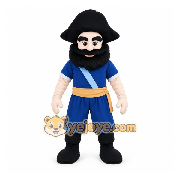 Blue Black Bearded Pirate Mascot Costume