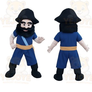 Blue Black Bearded Pirate Mascot Costume
