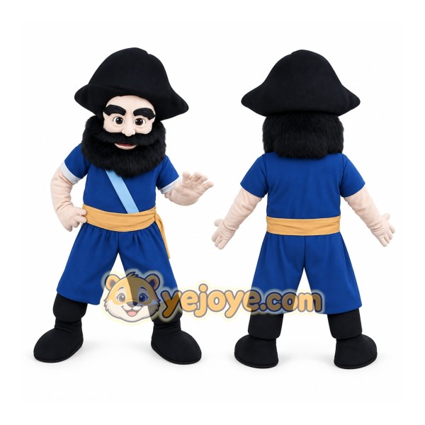 Blue Black Bearded Pirate Mascot Costume