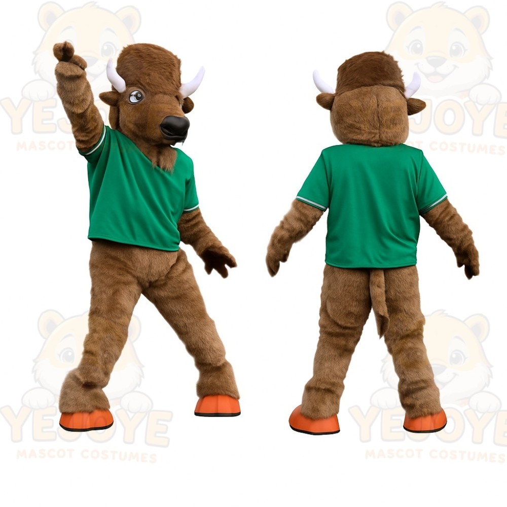 Brown Green Orange Buffalo Mascot Costume