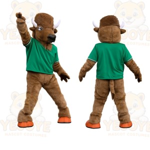 Brown Green Orange Buffalo Mascot Costume