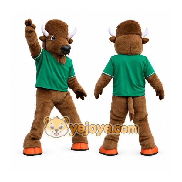 Brown Green Orange Buffalo Mascot Costume