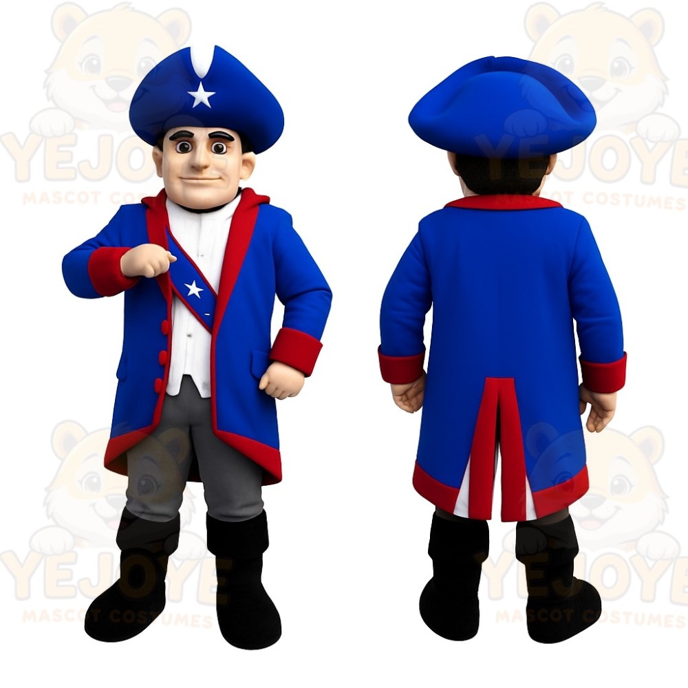 Blue Red Colonial Patriot Mascot Costume