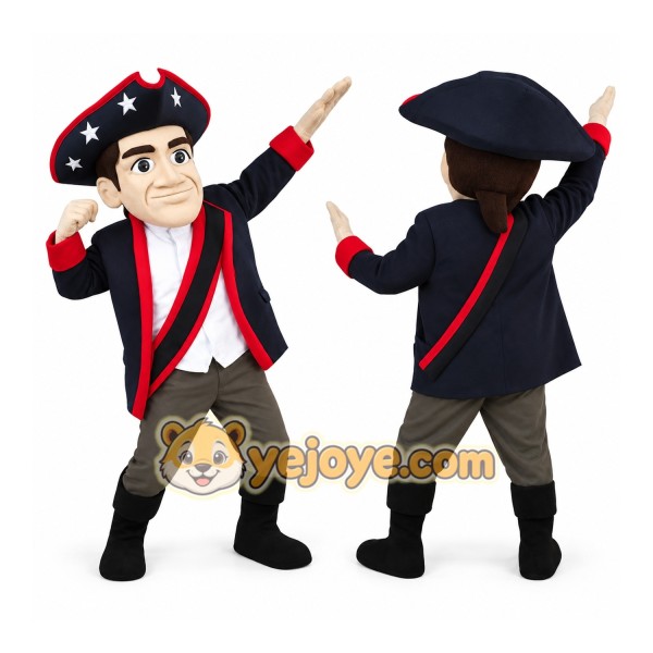 Navy Red Colonial Patriot Man Mascot Costume