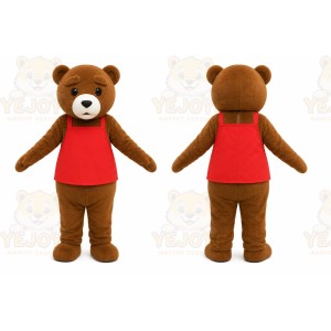 Brown Bear Red Shirt Mascot Costume