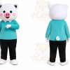 White Pig Blue Shirt Mascot Costume
