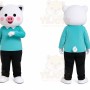 White Pig Blue Shirt Mascot Costume